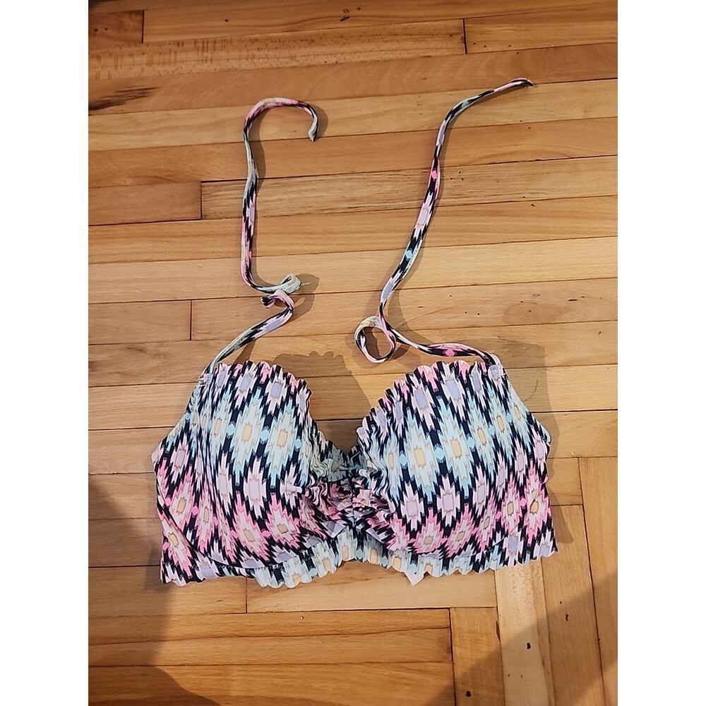 Victoria Secret Women Bra 34DD Pink Halter Southwestern Aztec Ruched Swim Top